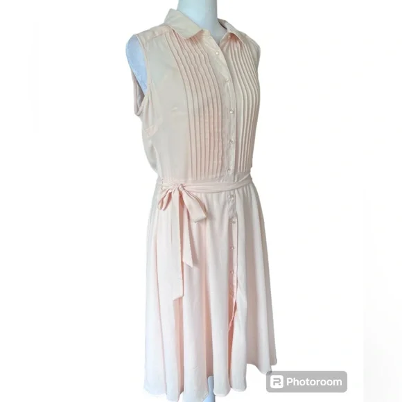 Nanette Lepore NEW Blush Pink sleeveless Pintuck pleated button down dress Sz 6 - Picture 9 of 12